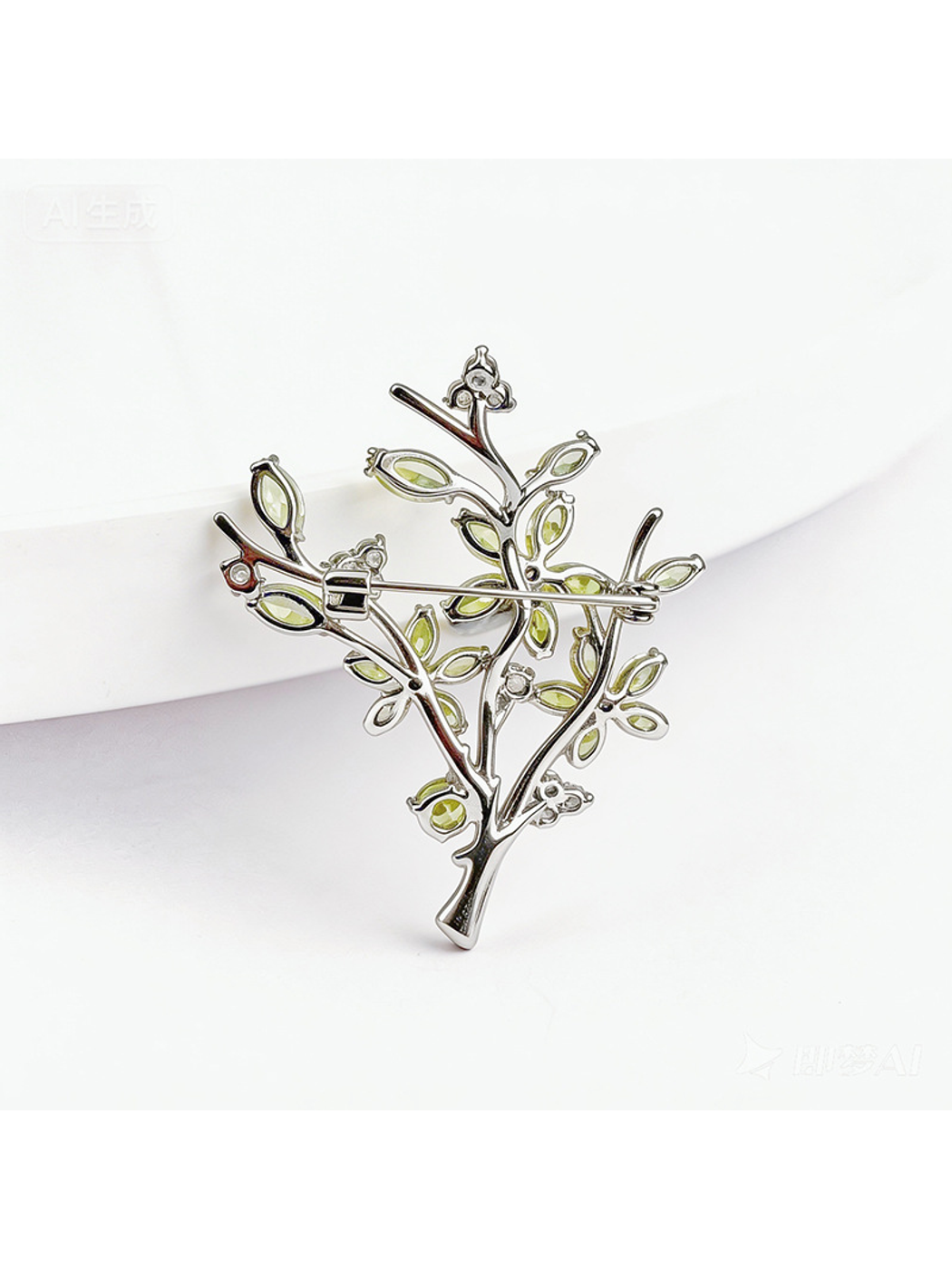 Brovia - Silver Tone Branch Flower Leaf Brooch Pin