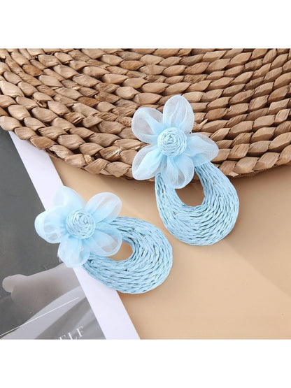 Sweet Raffia Flower Shaped Stud Earrings shown with matching raffia accessories