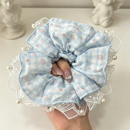 Gifty - Polyester Star Print Lace Edge Scrunchie