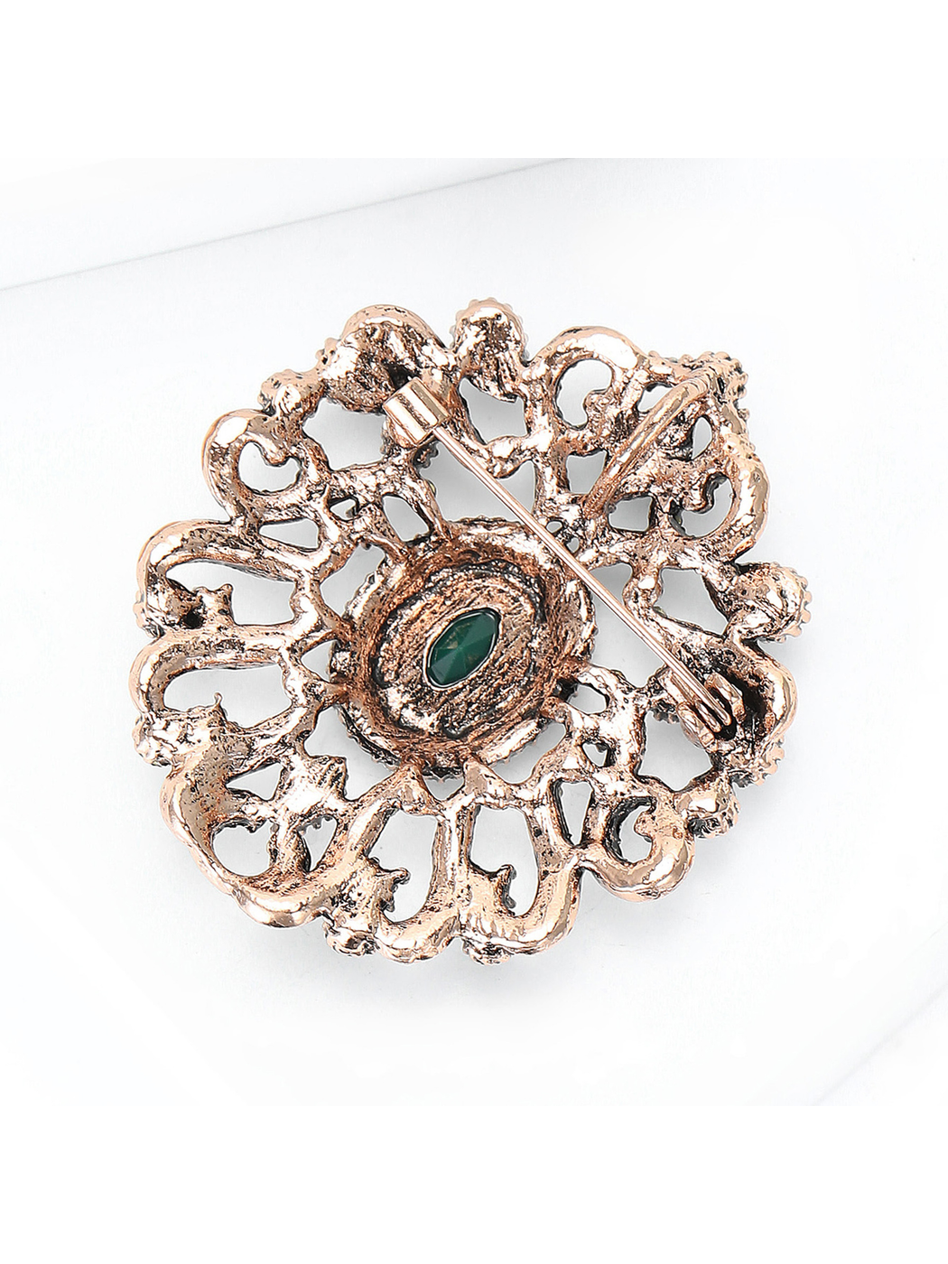 Brovia - Vintage Flower Rhinestone Accent Alloy Brooch