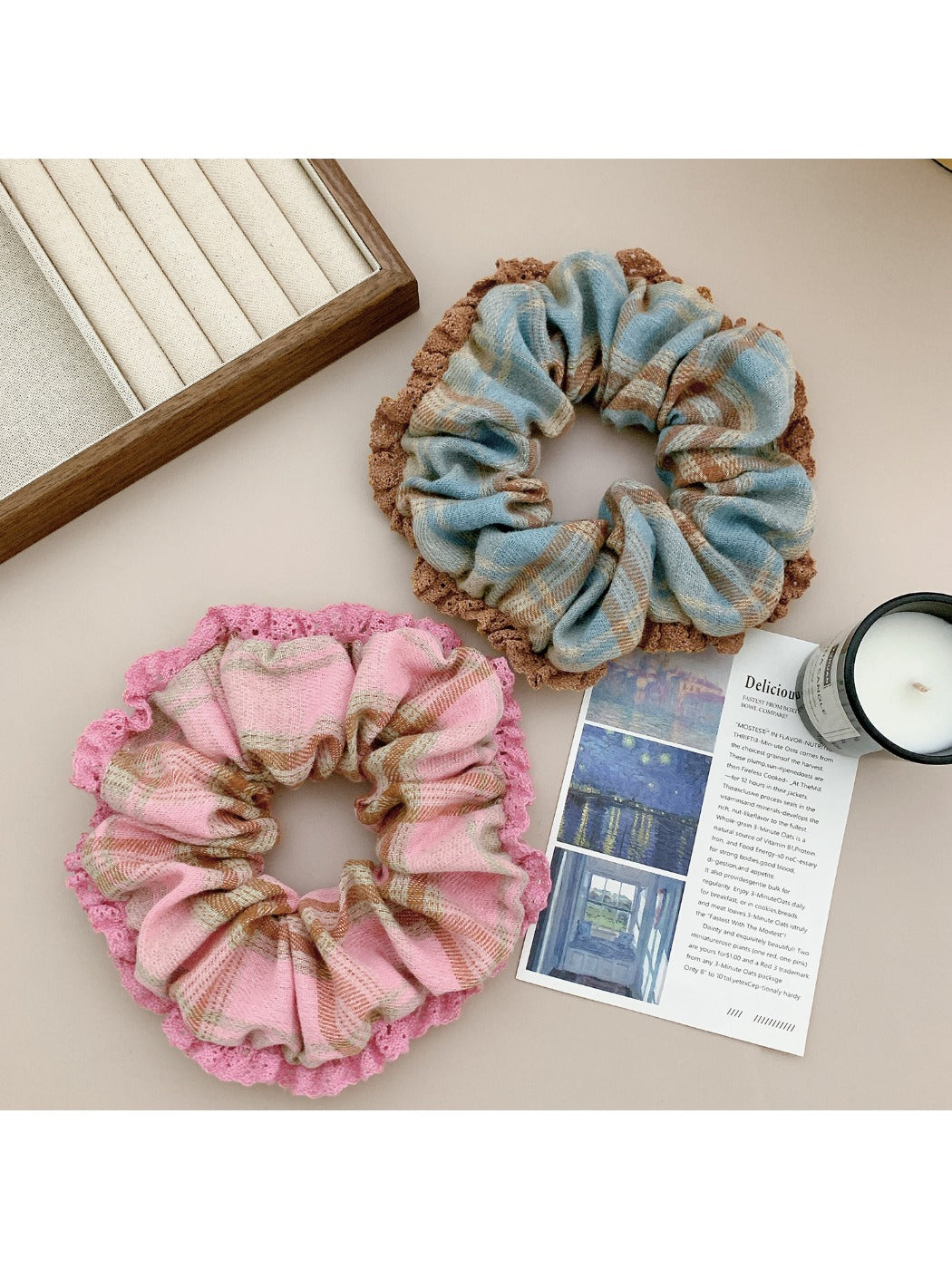 Gifty - Lace Color Block Gingham Head Tie