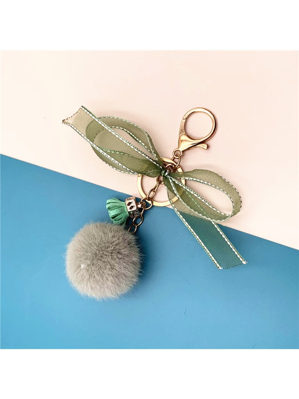 Keypus - Lace Bow Pompom Bag Charm Keychain