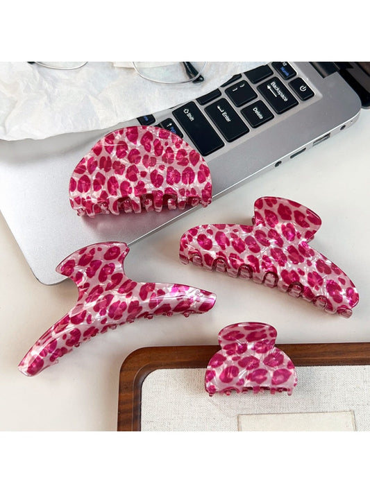 Beau pink leopard print half round claw clip on white background