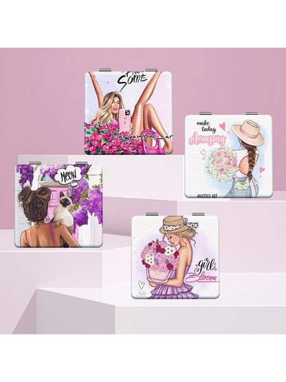 Mirroray - Cartoon Woman Print Makeup Mirror