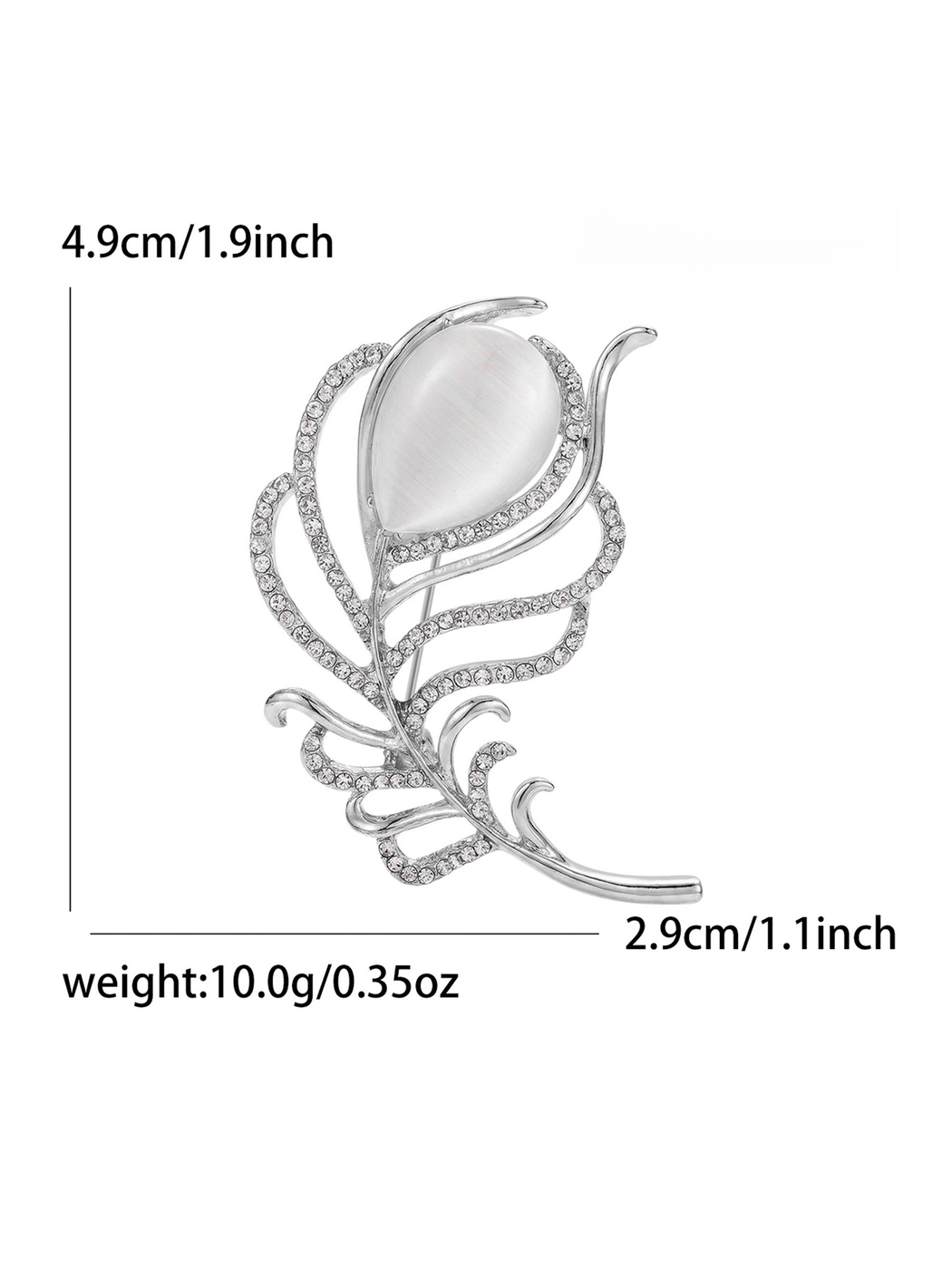 Brovia - Openwork Feather Rhinestone Accent Brooch