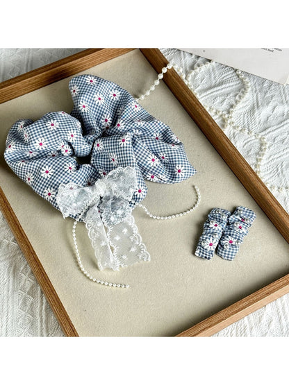 Gifty - Polyester Daisy Gingham Ruffled Fabric Scrunchie