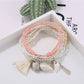Top view of Lovra multi-row beaded bracelet with ocean color palette