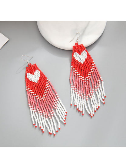 Earedge - Festive Heart Tassel Drop Earrings