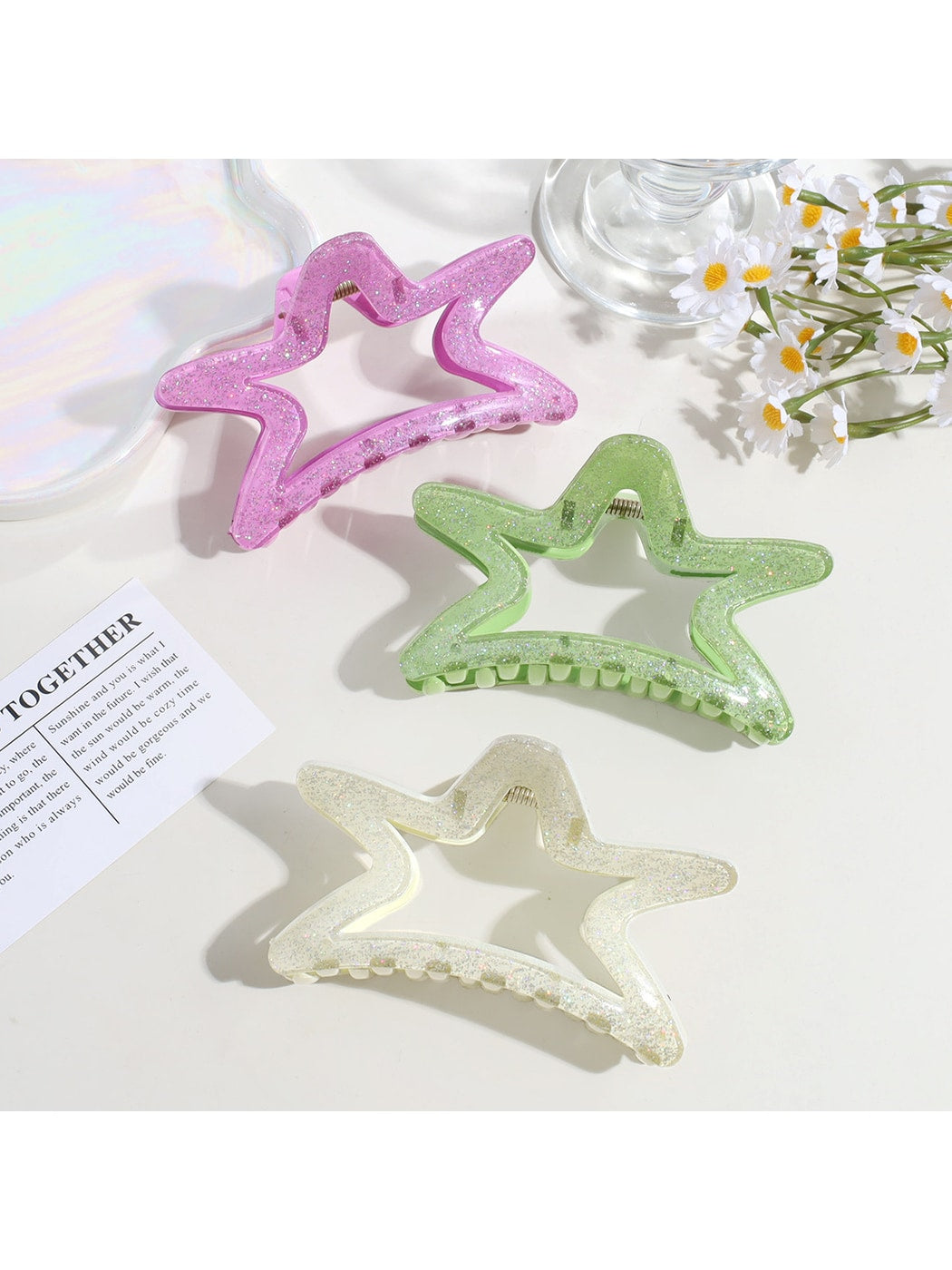 Beau - Glitter Star Shaped Plastic Alloy Claw Clip