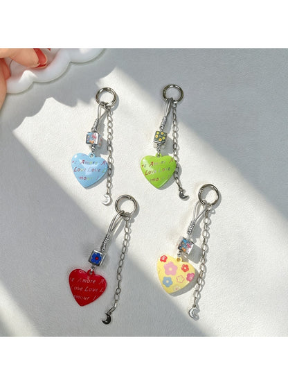 Keypus - Alloy Floral Heart Pendant Bag Charm Keychain
