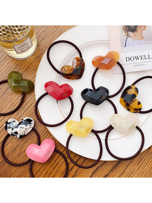Gifty - Candy Color Heart Acetate Hair Ties Ponytail