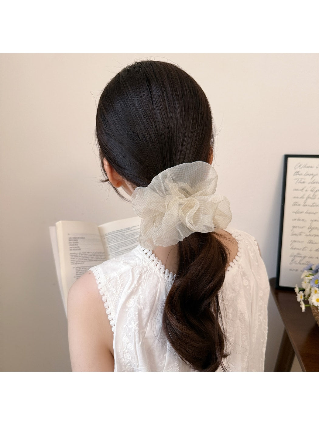 Gifty - Polyester Mesh Plaid Gathered Scrunchie
