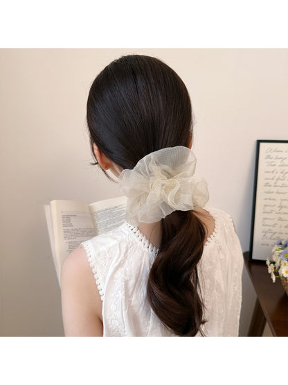 Gifty - Polyester Mesh Plaid Gathered Scrunchie