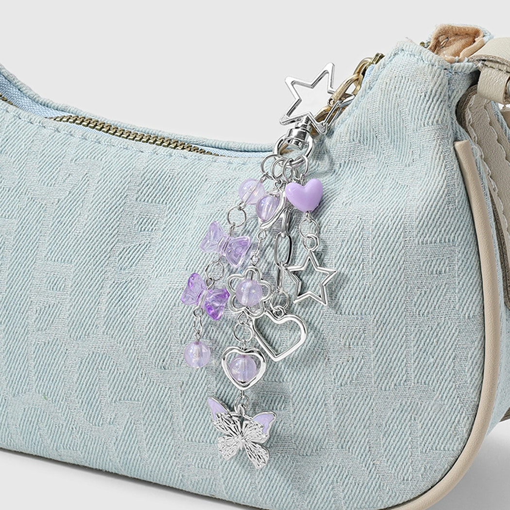Keypus - Butterfly and Heart Charm Chain Keychain