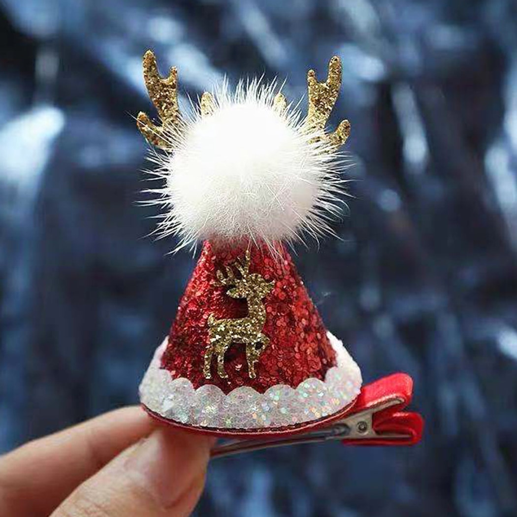 Beau - Christmas Deer Antler Glitter Bow Hair Clip