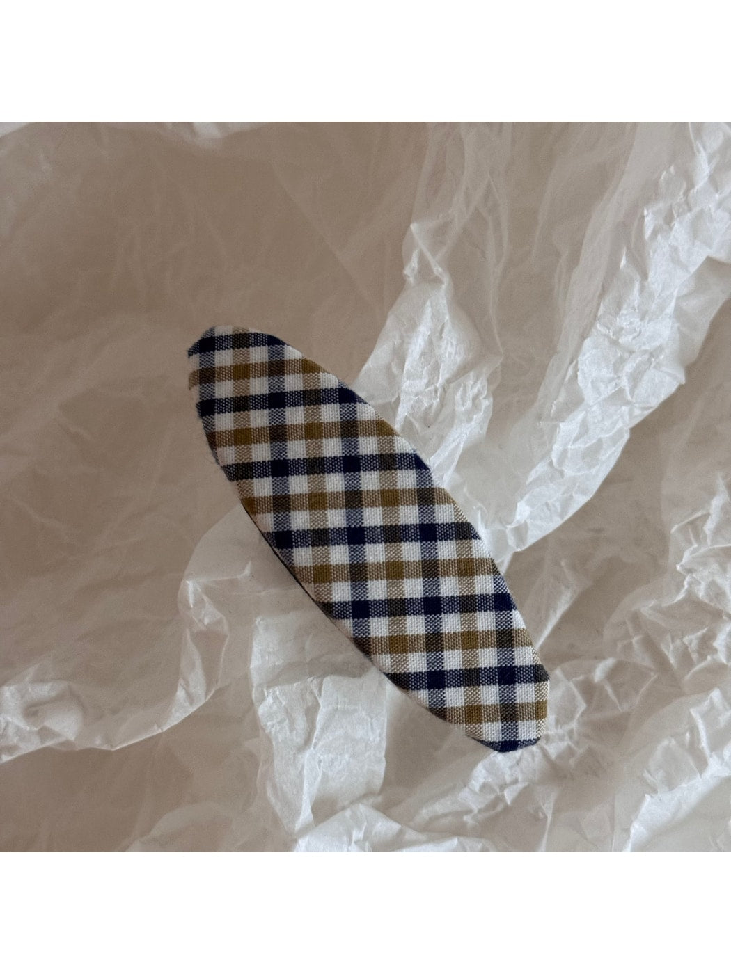 Beau - Plaid Fabric Covered Oval Alloy Hair Clip
