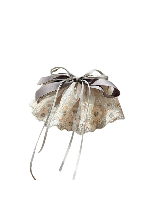 Beau - Lace Embroidered Ribbon Bow Hair Clip