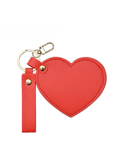 Mirroray - Heart Shaped PU Leather Keychain Compact Mirror