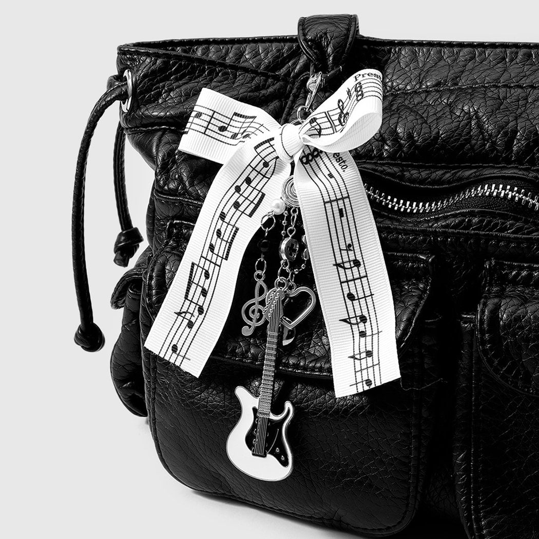 Keypus - Black and White Bow Music Charm Keychain