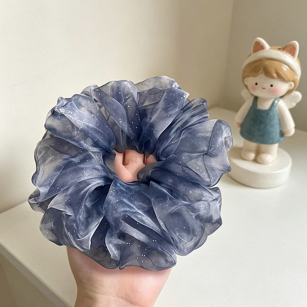 Gifty - Blue Ruffled Sheer Hair Scrunchie