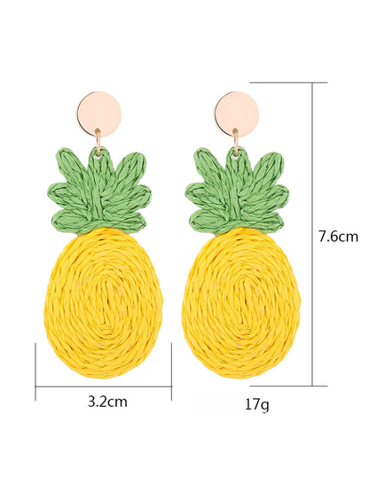 Earedge - Pineapple Raffia Alloy Drop Earrings