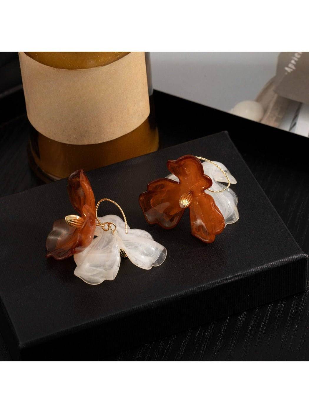 Earedge - Coffee-Colored Floral Premium Earrings