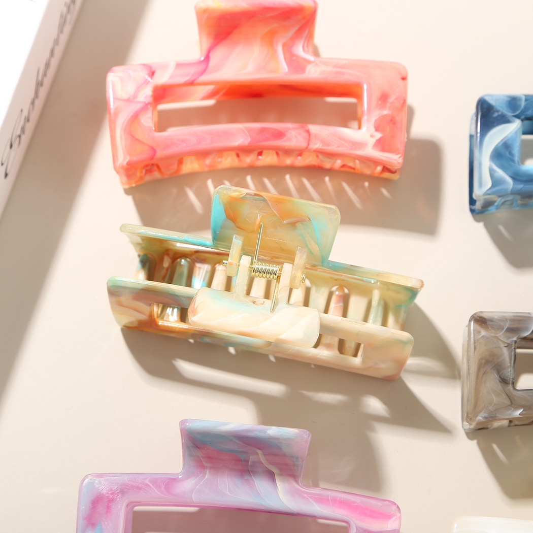 Beau - Marble Pattern Rectangle PS Hair Claw Clip
