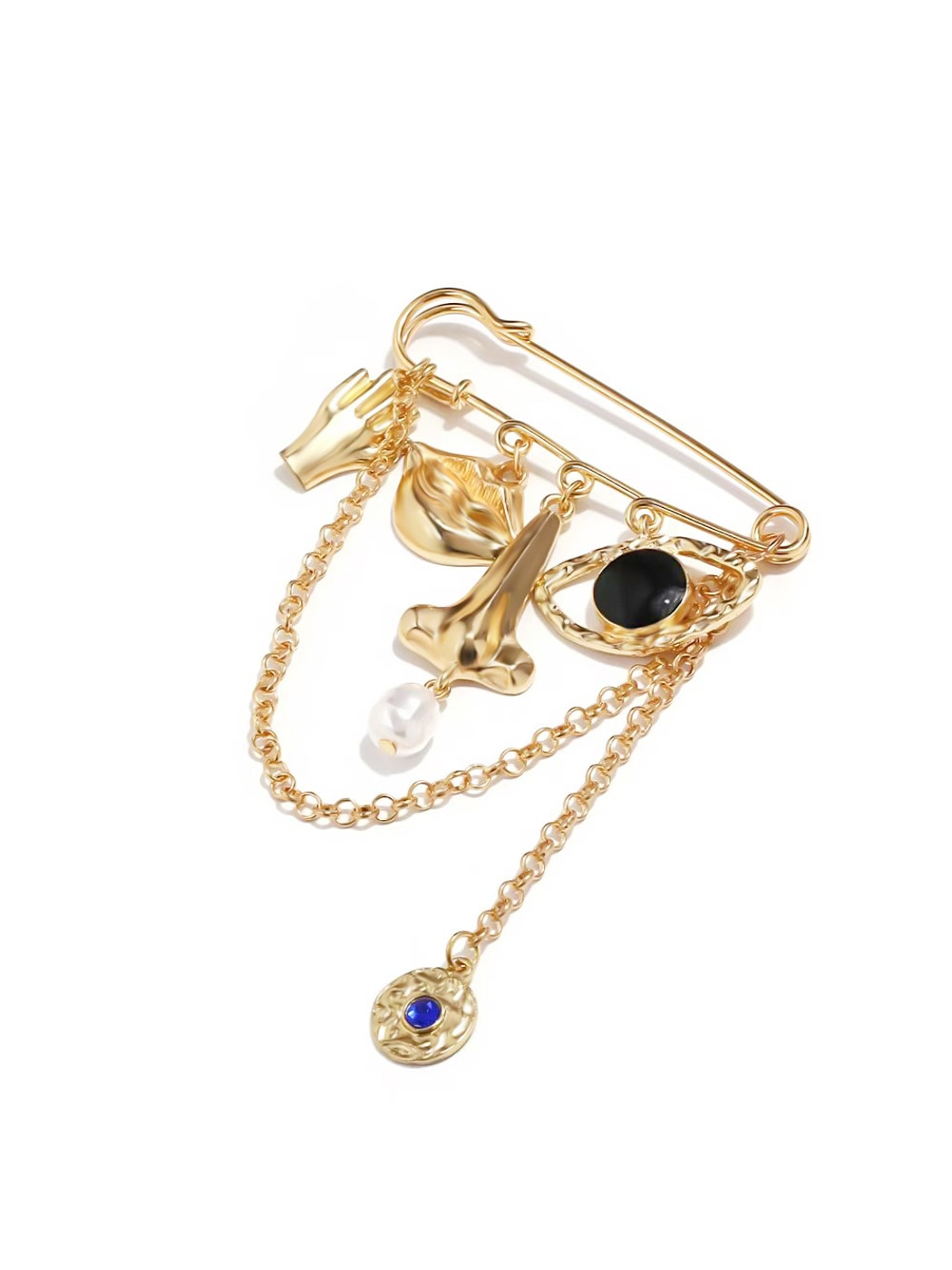 Brovia - Abstract Face Motif Chain Detail Statement Brooch