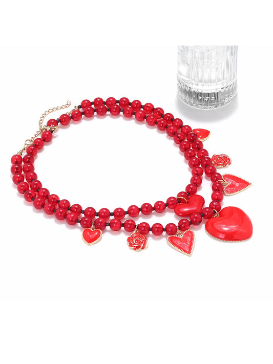 Nozari - Layered Heart Pendant Statement Necklace