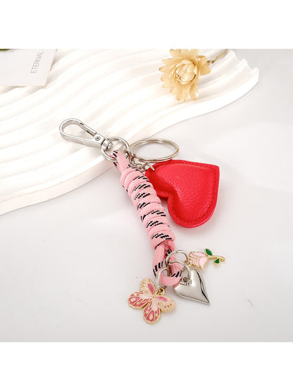 Keypus - Smiley Pendant PU Leather Heart Bag Charm Keychain