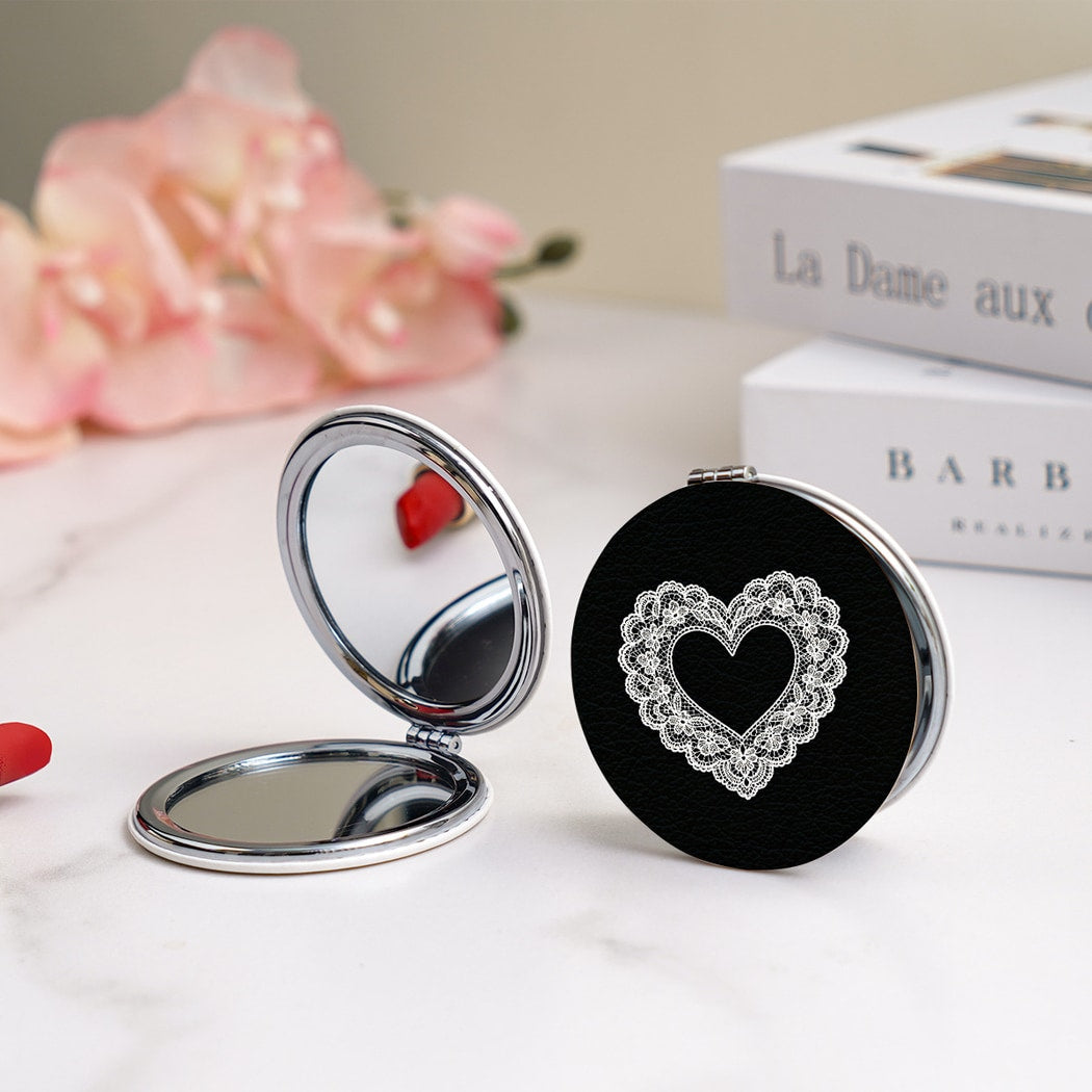 Mirroray - Round Heart Pattern Folding Makeup Mirror