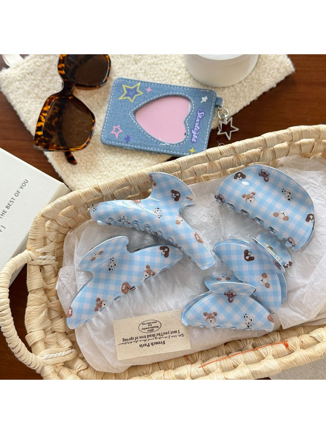 Beau - Bear Gingham Acetate Sheet Claw Clip