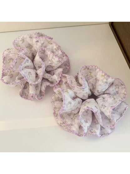 Gifty - Lavender Double Layer Floral Print Polyester Scrunchie