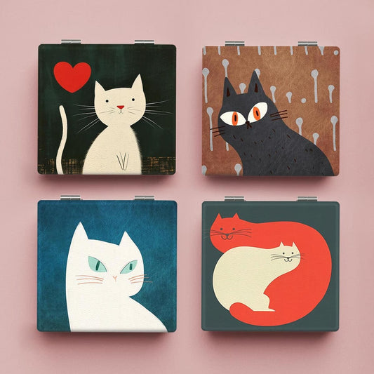 Mirroray - Cartoon Cat Print Folding Makeup Mirror