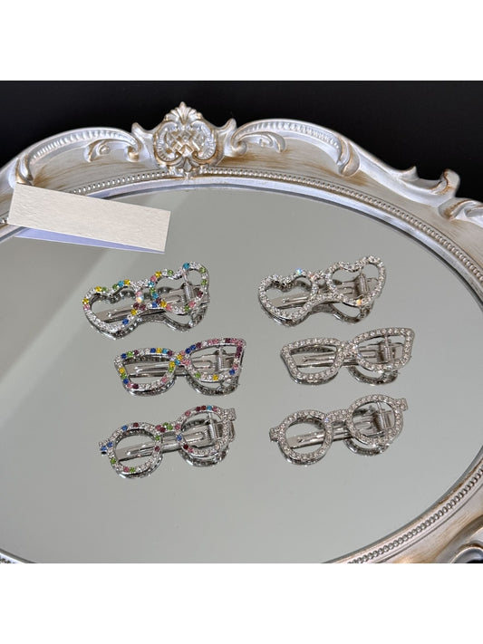 Beau - Rhinestone Eyeglasses Shape Alloy Hair Clip