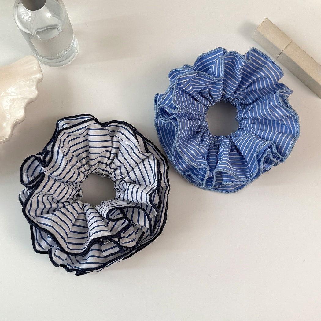 Gifty - Ruffled Striped Polyester Scrunchie
