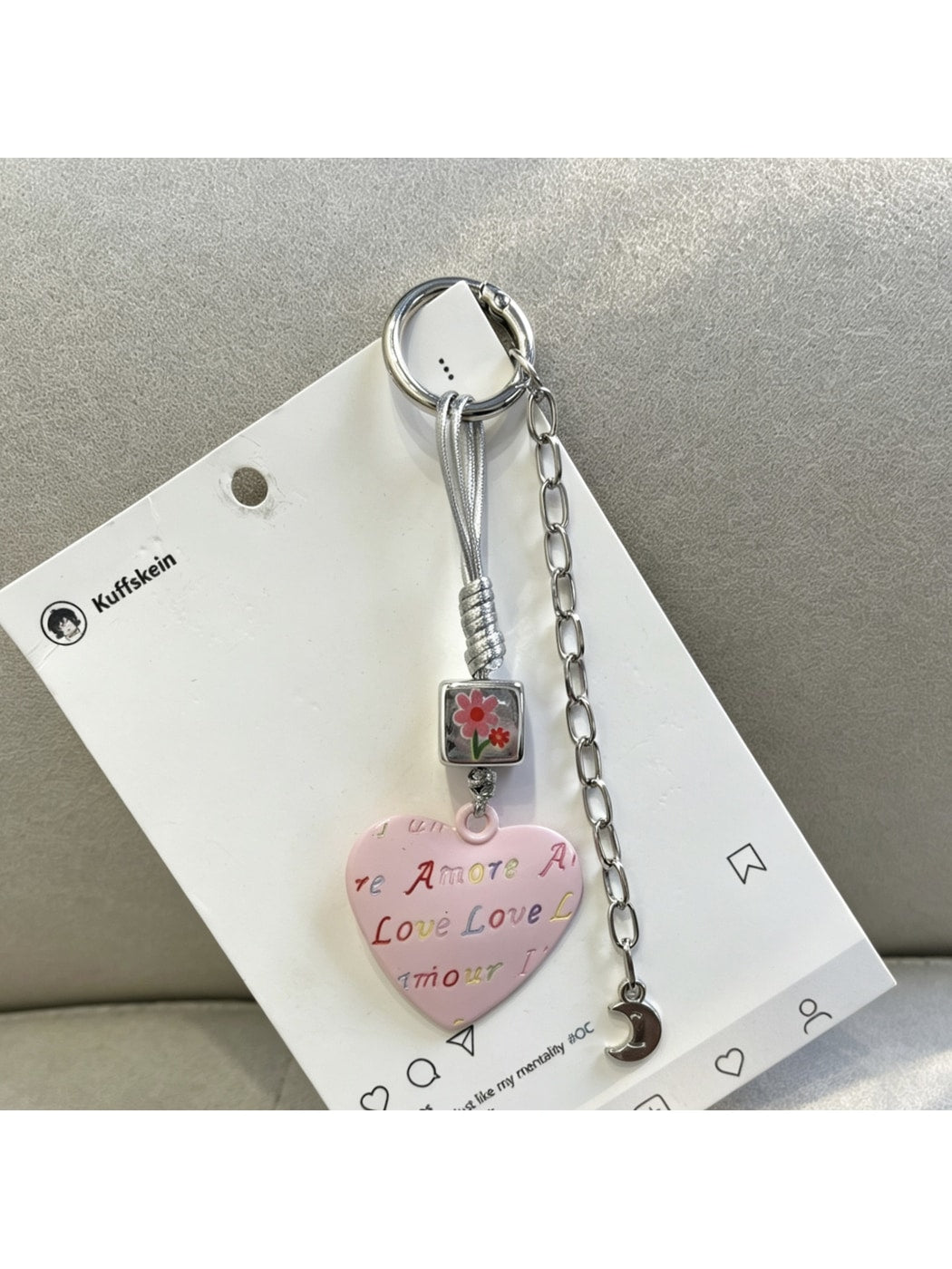 Keypus - Alloy Floral Heart Pendant Bag Charm Keychain