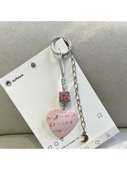 Keypus - Alloy Floral Heart Pendant Bag Charm Keychain