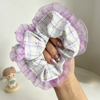 Gifty - Pastel Star Pattern Lace Edge Ponytail Scrunchie