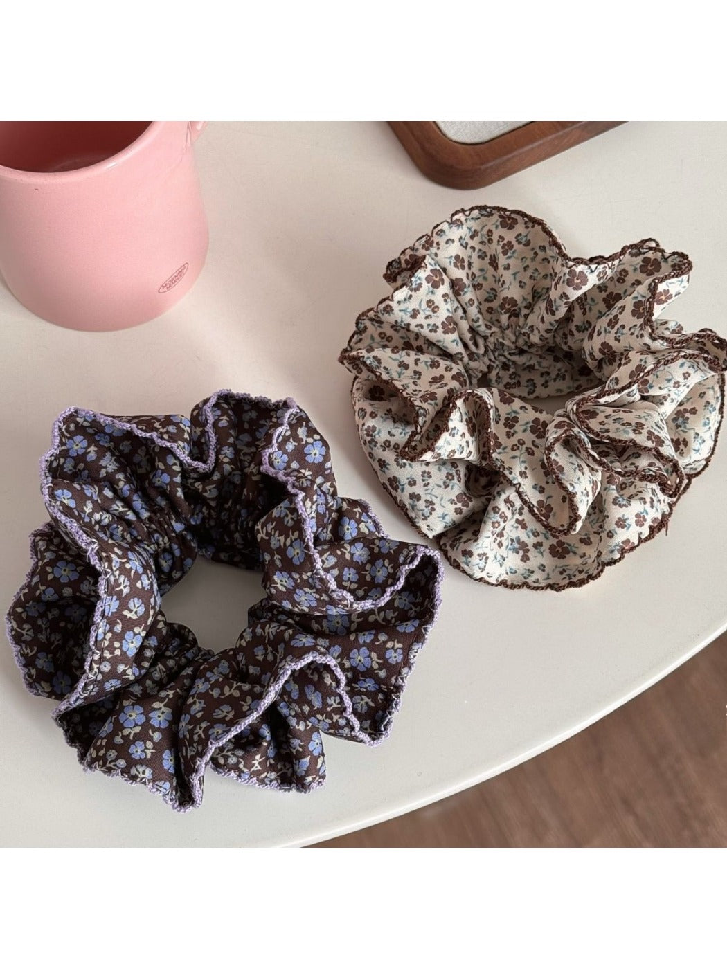 Gifty Retro Lace Floral Scrunchie displayed on a white background showing full circular shape