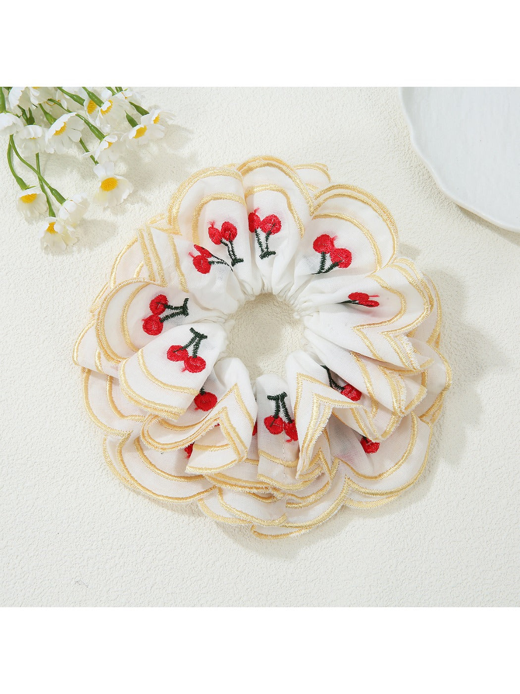 Gifty - Elegant Cherry Embroidery Hair Tie Korean Style
