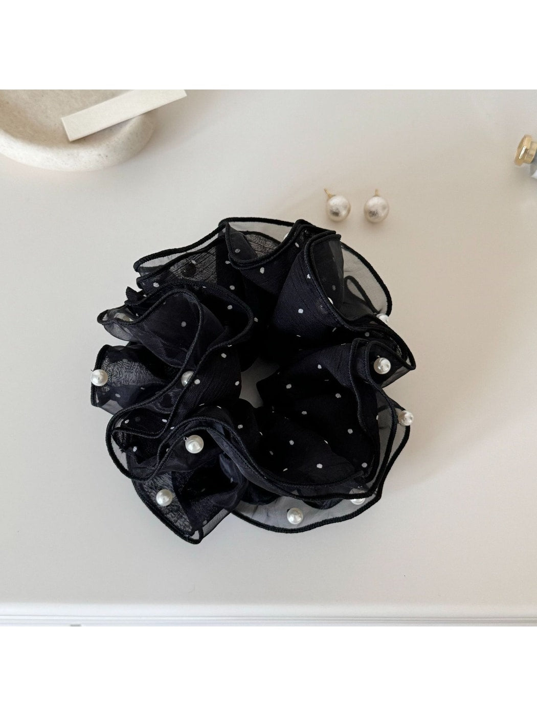 Gifty - Polka Dot Mesh Ruffle High Stretch Scrunchie