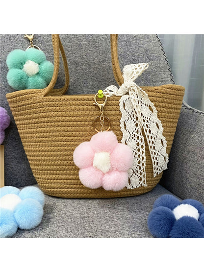 Keypus - Flower Pompom Bag Charm Keychain