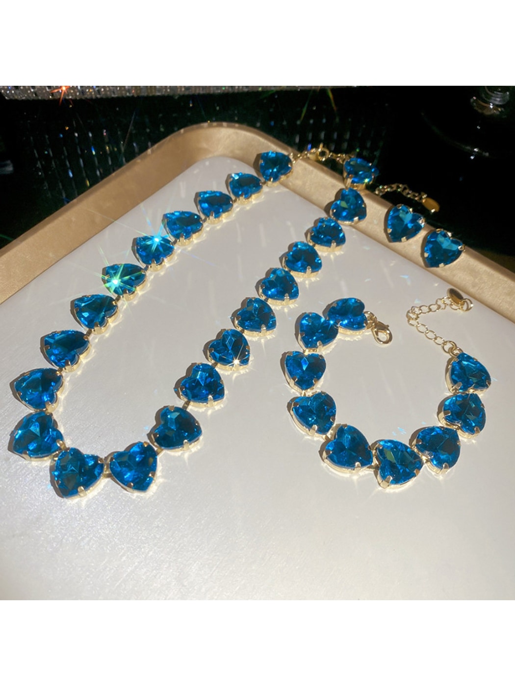 Nozari - Heart Rhinestone Collarbone Chain Necklace Set