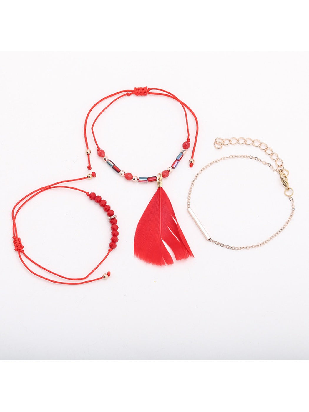 Lovra small bead bracelet with feather pendant displayed on white background