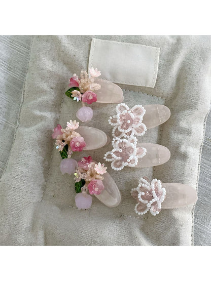 Beau - Pink Beaded Flower Hair Clip