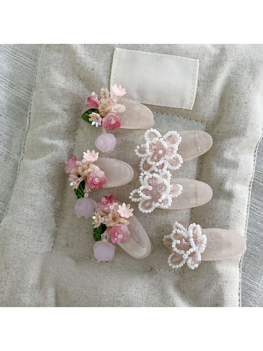Beau - Pink Beaded Flower Hair Clip
