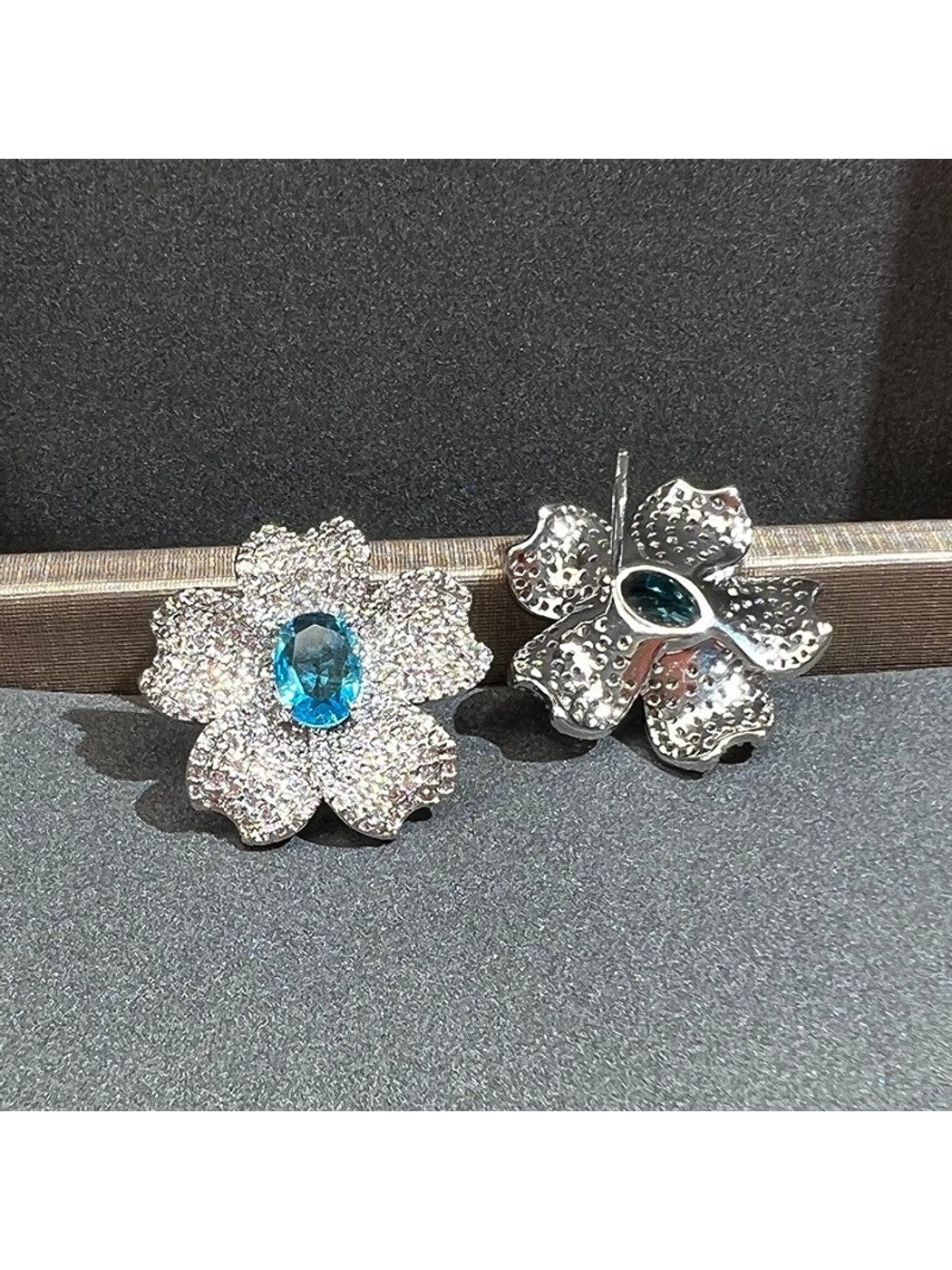 Earedge - Floral Synthetic Zircon Plated Alloy Stud Earrings