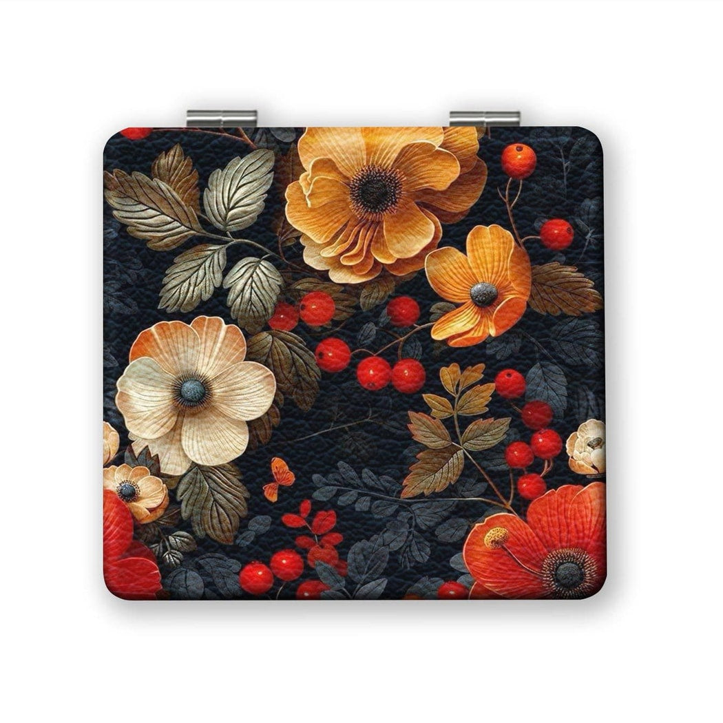 Mirroray - Retro Floral Print Foldable Portable Makeup Mirror