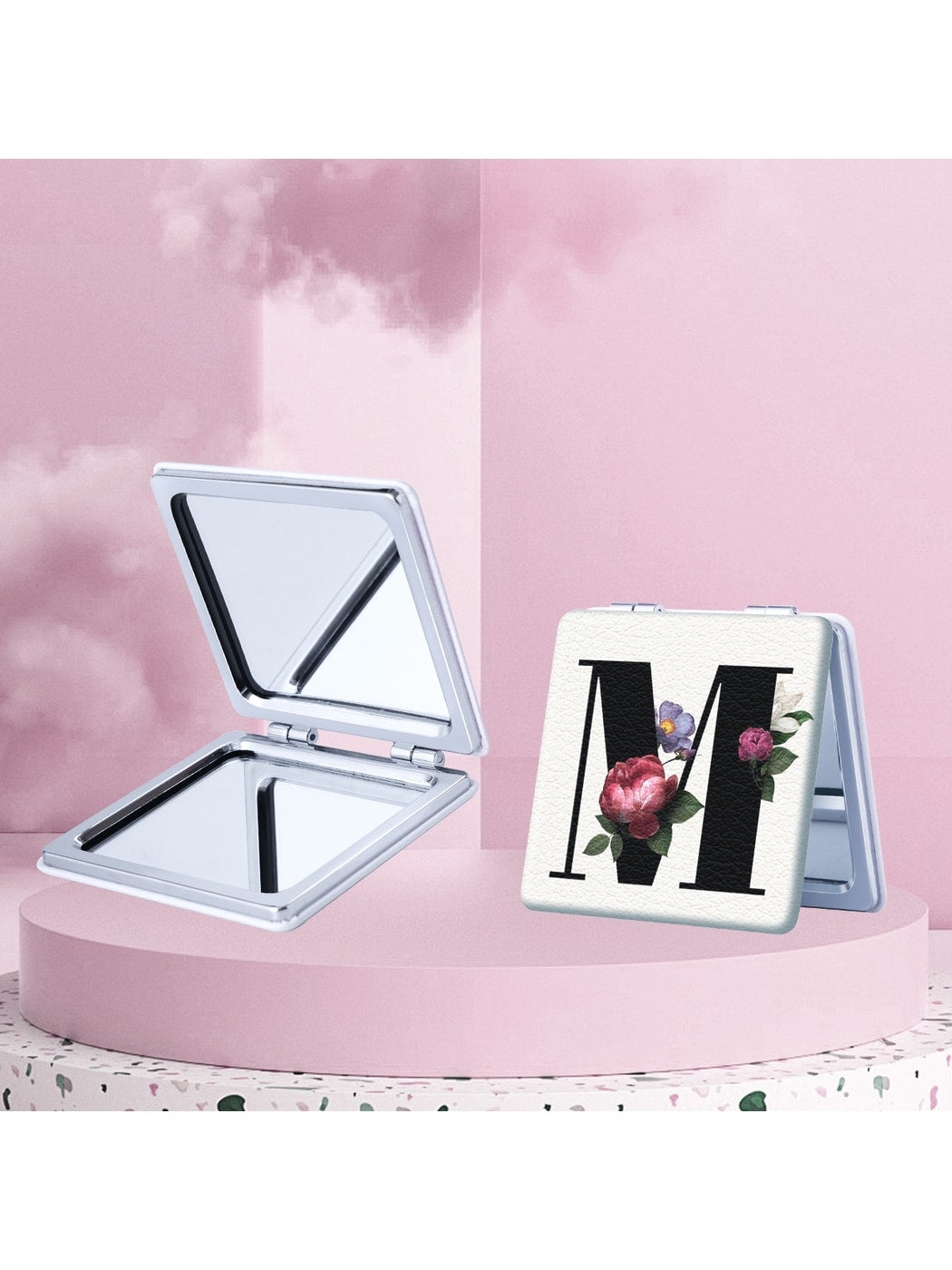 Mirroray - Floral Letter Print Compact Mirror